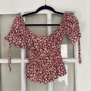 Reformation red floral blouse top